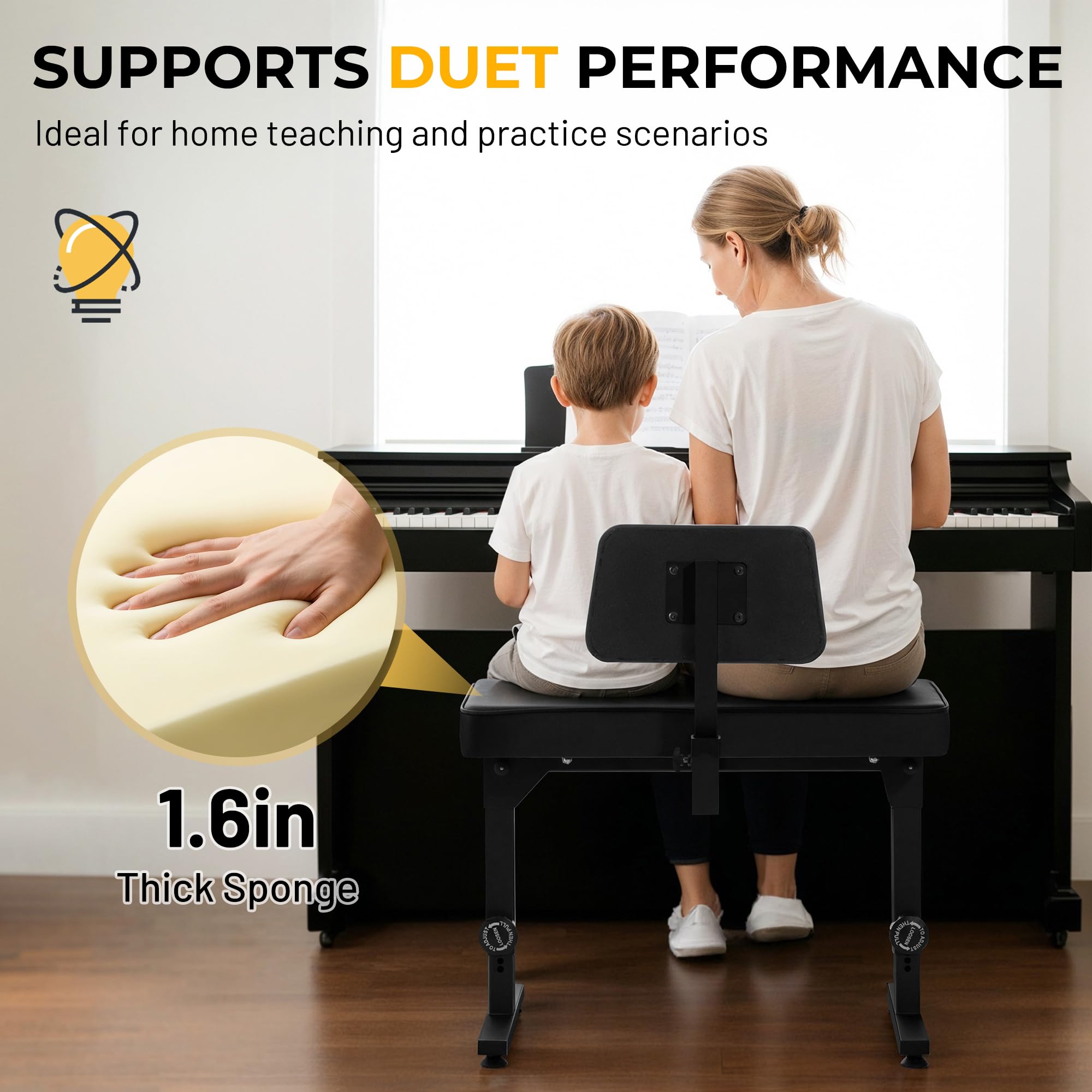 CAHAYA Foldable Adjustable Piano Bench: Portable Keyboard Stool 200kg Capacity Height & Backrest Adjustable for Kids/Adults Perfect for Home Studio Teaching & Outdoor Performances
