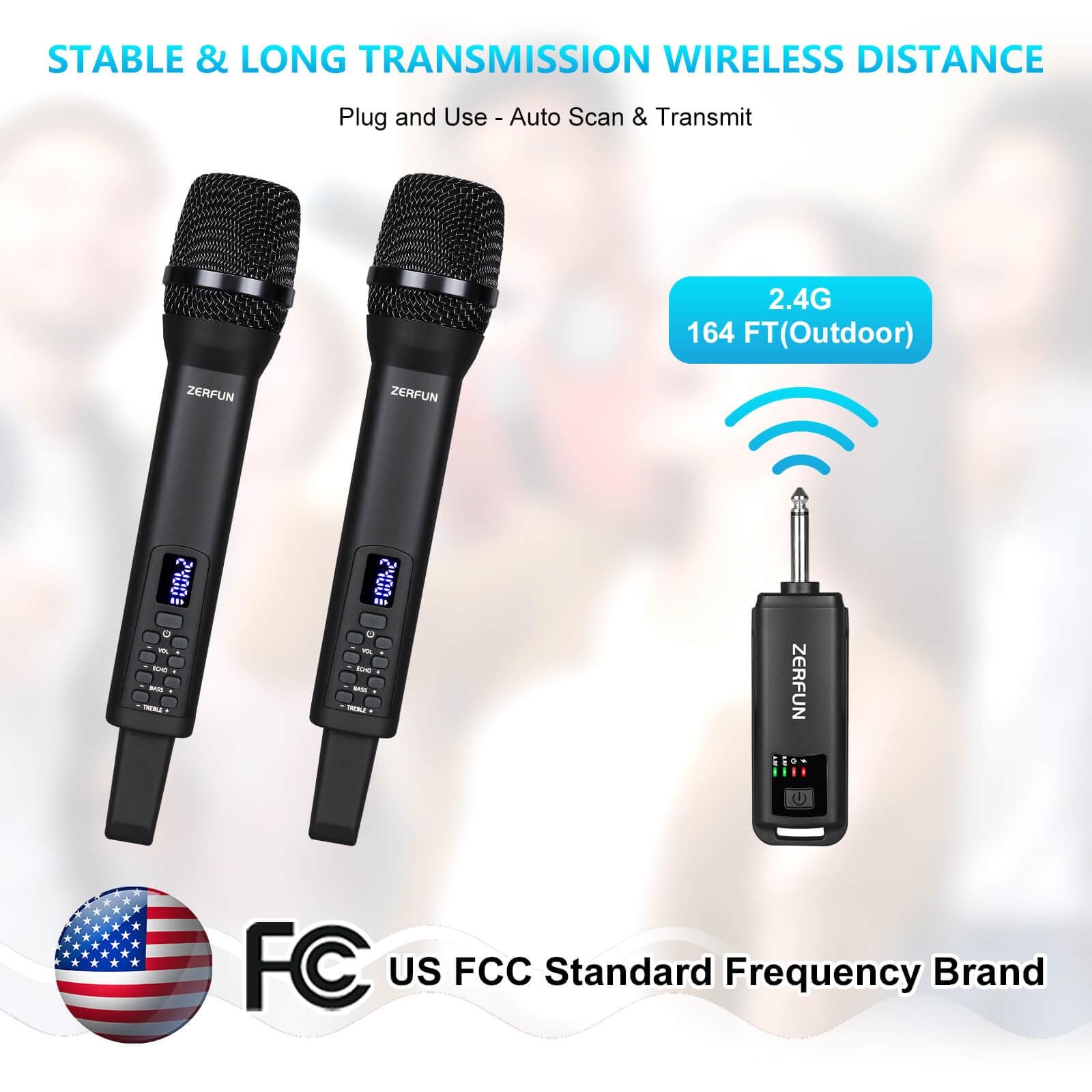 ZERFUN Dual Rechargeable Wireless Microphones, Black