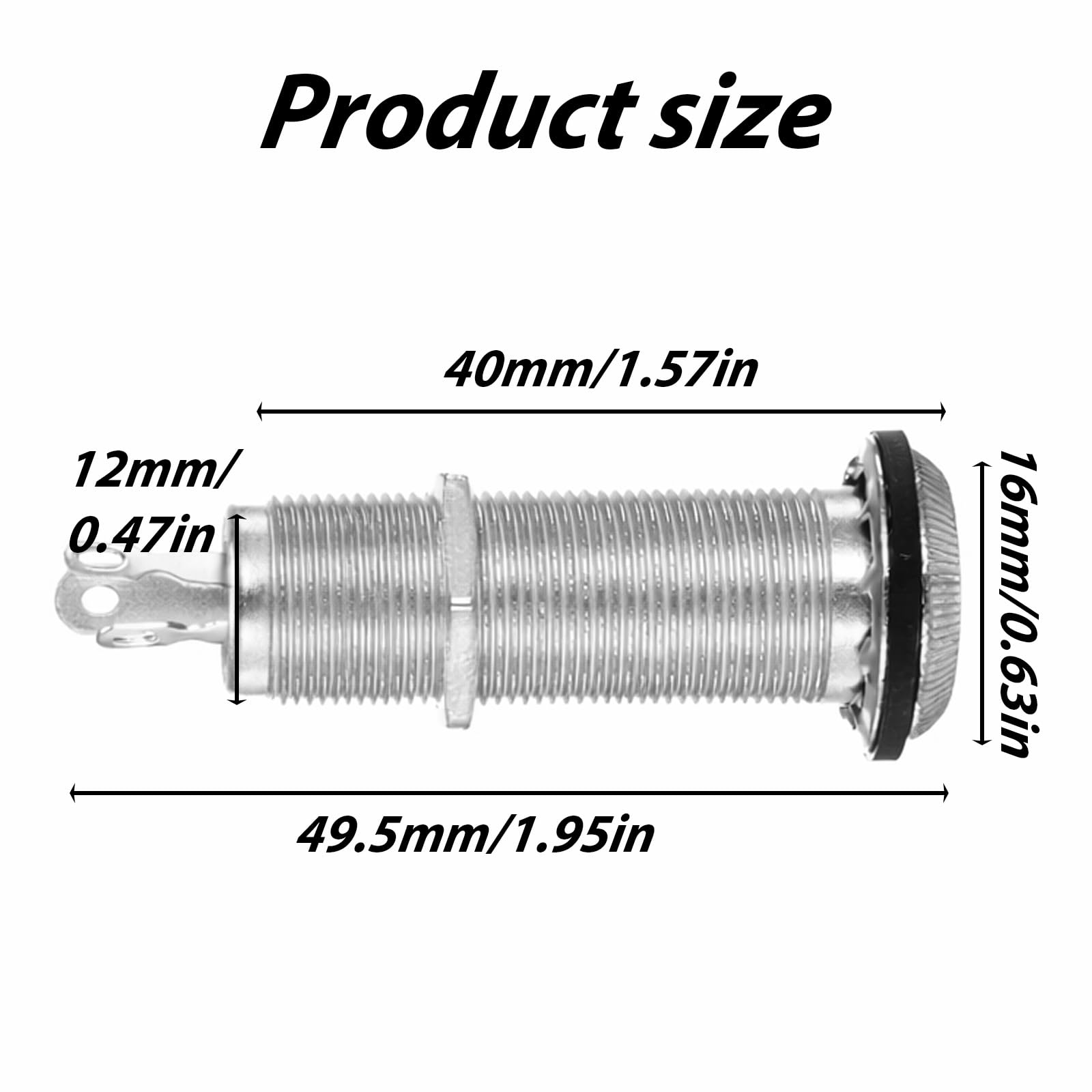 6.35mm Brass Mono Guitar Bass Jack Metal Socket Cylinder Input Output Jack Brass Mono Electric Guitars Bass 1/4inch Metal Barrel Jacks Socket with 3 Pins Guitar Accessories Parts (Silver)