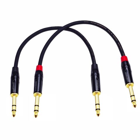 Samkosaca 1/4 Inch TRS Cable 1 Foot 2-Pack, 6.35mm Balanced Male to Male Patch Cable, Gold Plated OFC Noise Rejection for Studio Monitor, Mixer, Amplifier, Keyboard, DJ Equipment, Audio Interface
