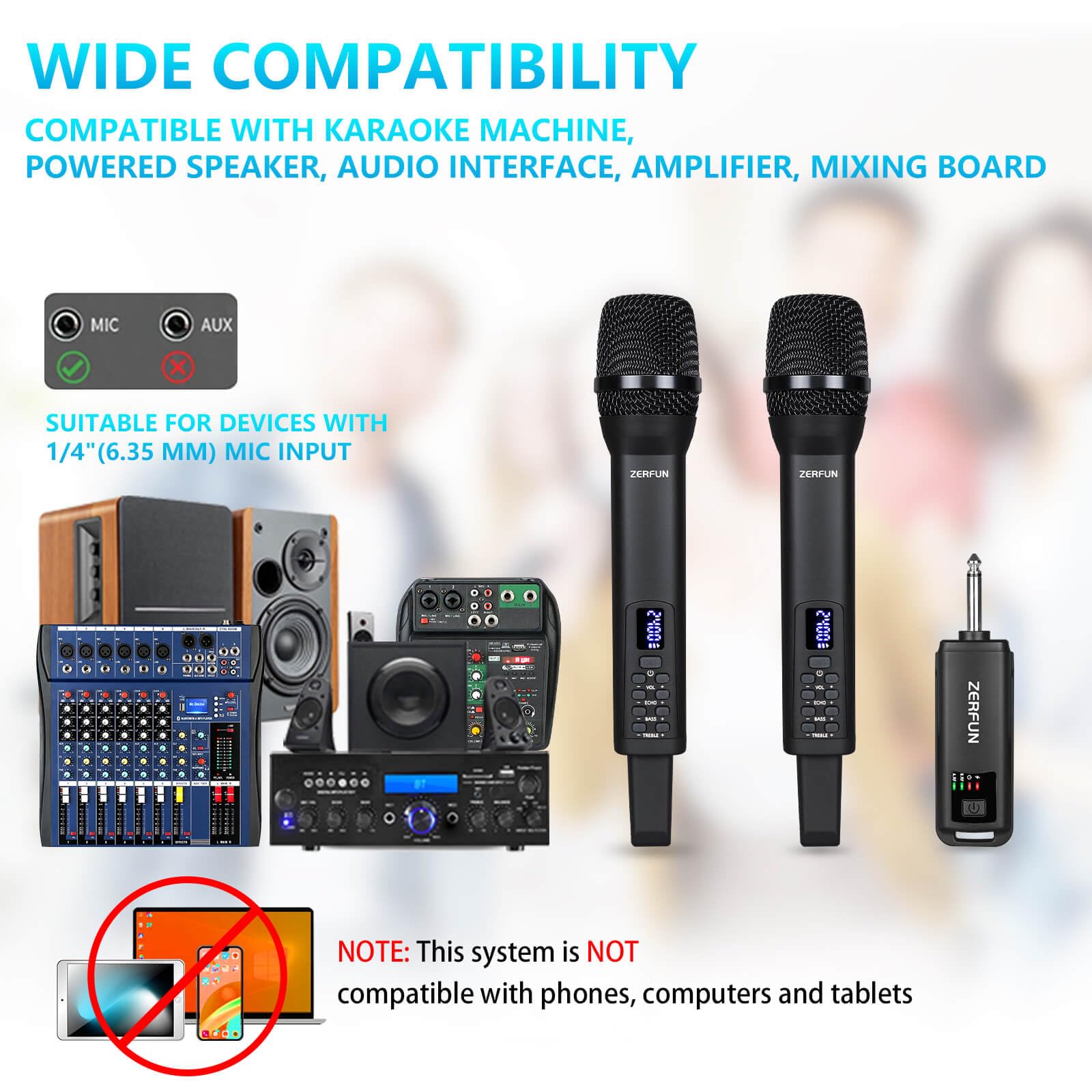 ZERFUN Dual Rechargeable Wireless Microphones, Black