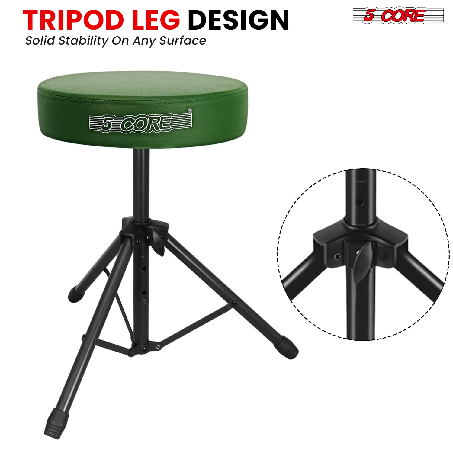 5 CORE Drum Throne Padded 3″ Seat Adjustable Drumming Stool Deep Green