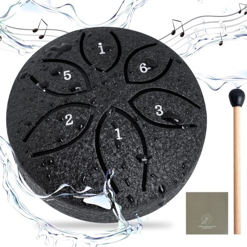 LETSROCK Mini Rain Drum for Outside, 3 Inch 6 Notes Steel Tongue Drum, Waterproof Musical Instrument for Garden, for Meditation, Yoga, Outdoor Relaxation – Black