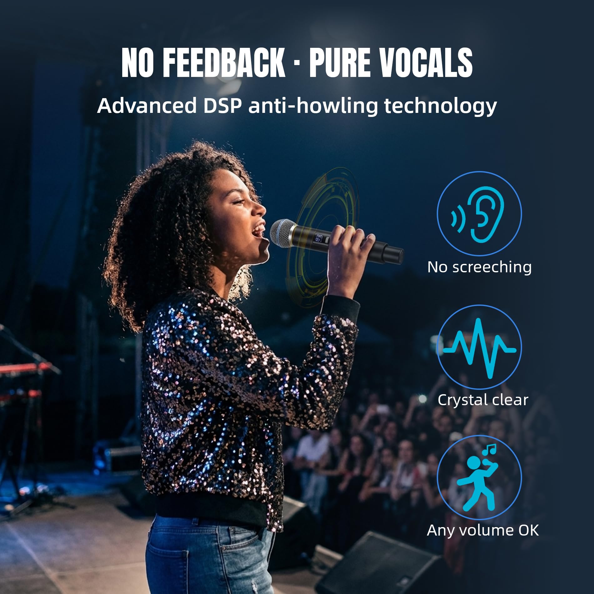 WONATU Handheld Wireless Microphones, 2.4G 500 ft Range