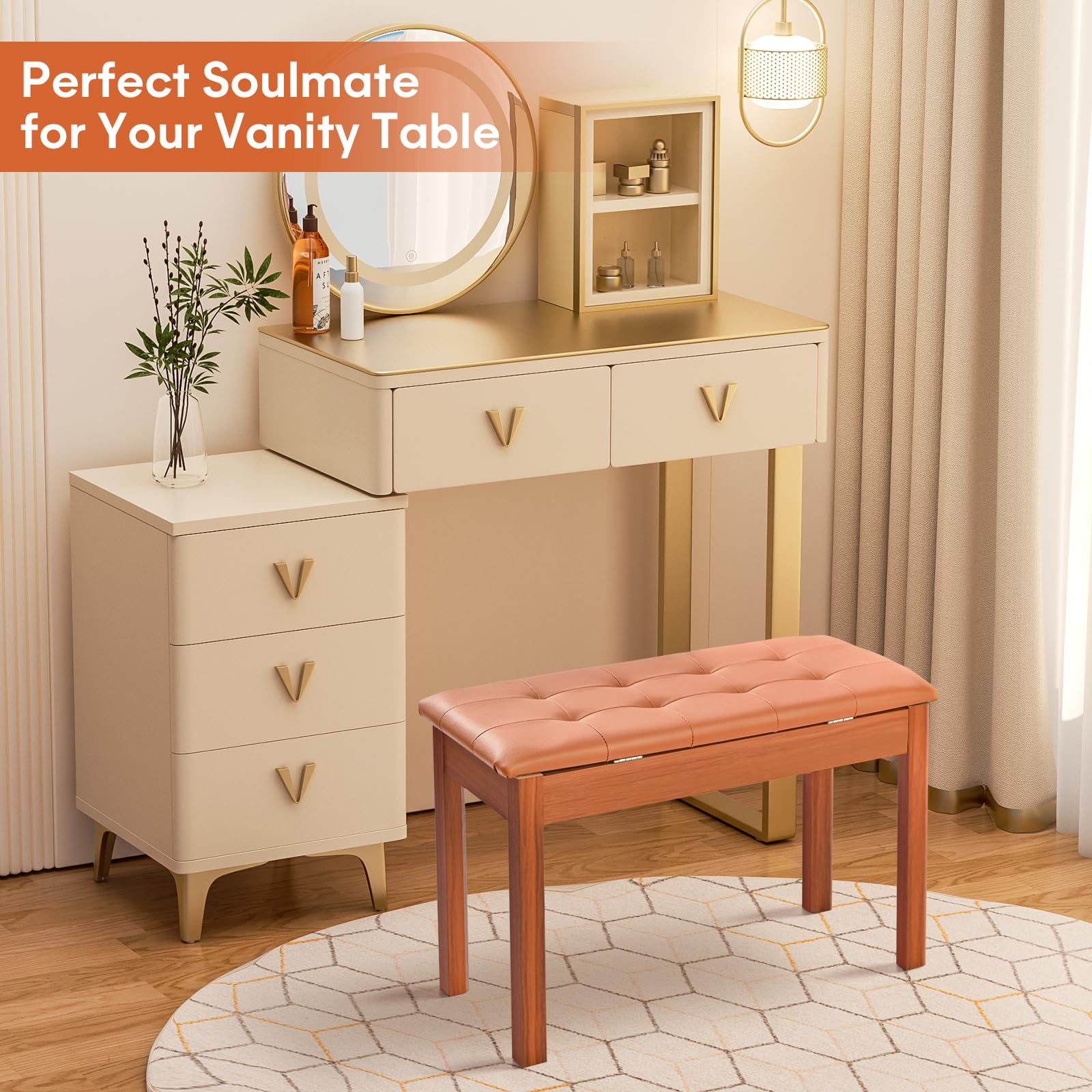 ZHRUNS Duet Piano Bench Wooden Keyboard Bench with Storage Compartment, 29”Piano Chair Seat with Padded Cushion, Long Piano Stool Brown