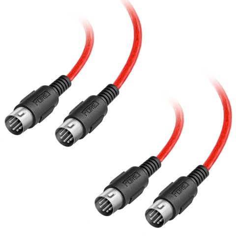 FORE 2-Pack 10 Feet MIDI Cable Straight-Angle 5-Pin DIN Compatible with MIDI Keyboard/Synthesizer/Guitar Multi Effects/Audio Interface/Audio Mixer/Auido Amplifier/External Sound Card/Red