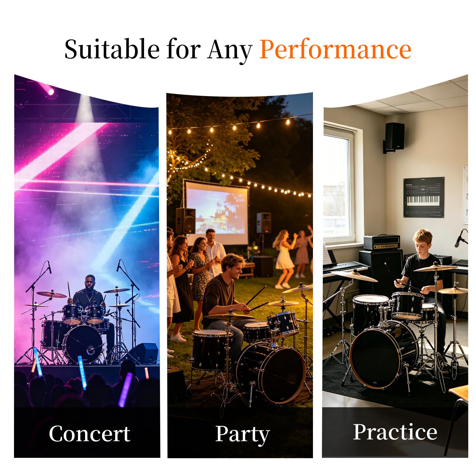VAISOENY 5A Drumsticks, 6 Pairs Lacquered Maple Wood Drum Sticks (Black)