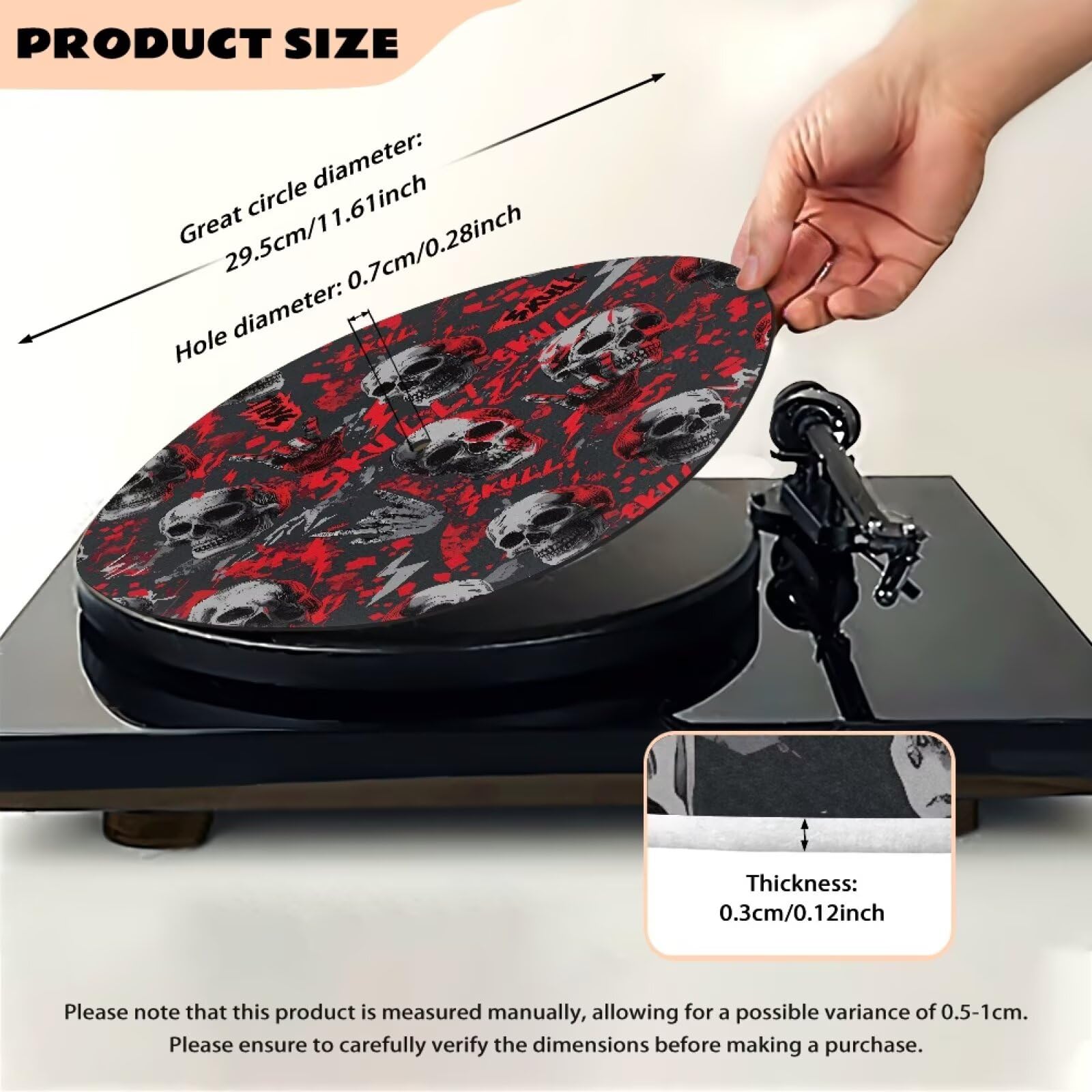 PJHEQOXE Turntable Mat,11.6 Inch,Halloween Skull Print Red