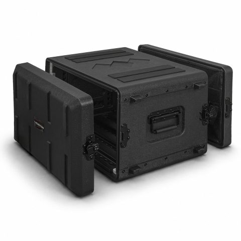 Sound Town 6U Molded PE Rack Road Case with 17″ Depth, Microphone and Accessory Storage Lids, Twist Latches, Front & Rear Rack Rails, Lightweight (STRC-PE6U)