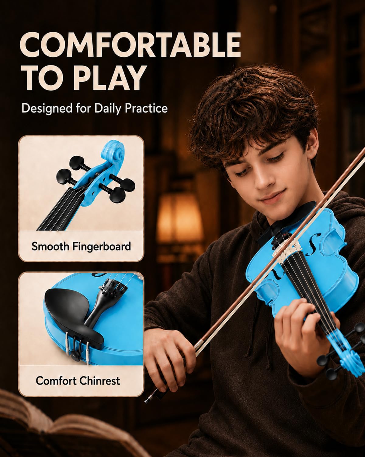Beginner Violin 4/4, Full Size Violin for Adults, Teens, Student, Learners Age 12+, Acoustic Fiddle Kit with Hard Case, Bow, Rosin, Bridge (Sky Blue)
