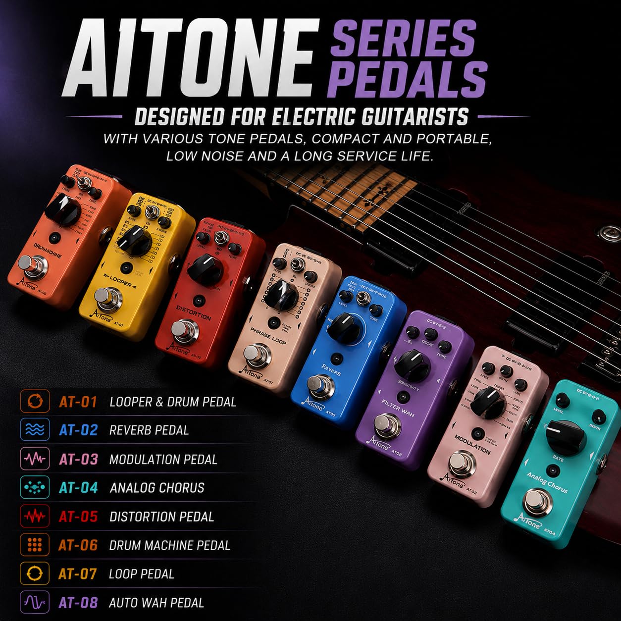 AITONE Guitar Modulation Pedal, 11 Effects, Chorus Flanger Phaser (AT-03)