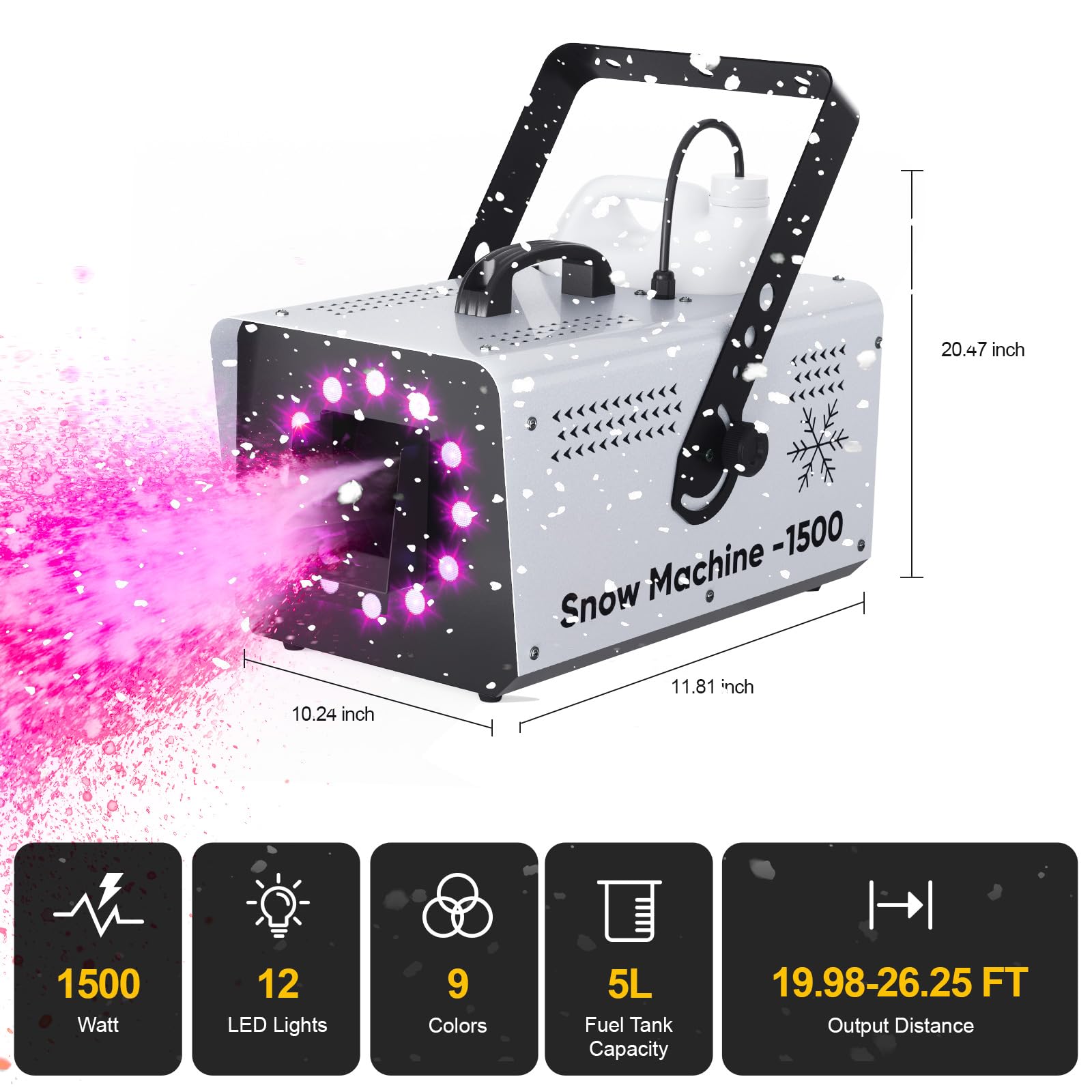 UPGREY 1500W Snow Machine for Outdoors and Indoors, Fake Snow Maker for Party with LED and Remote Controller