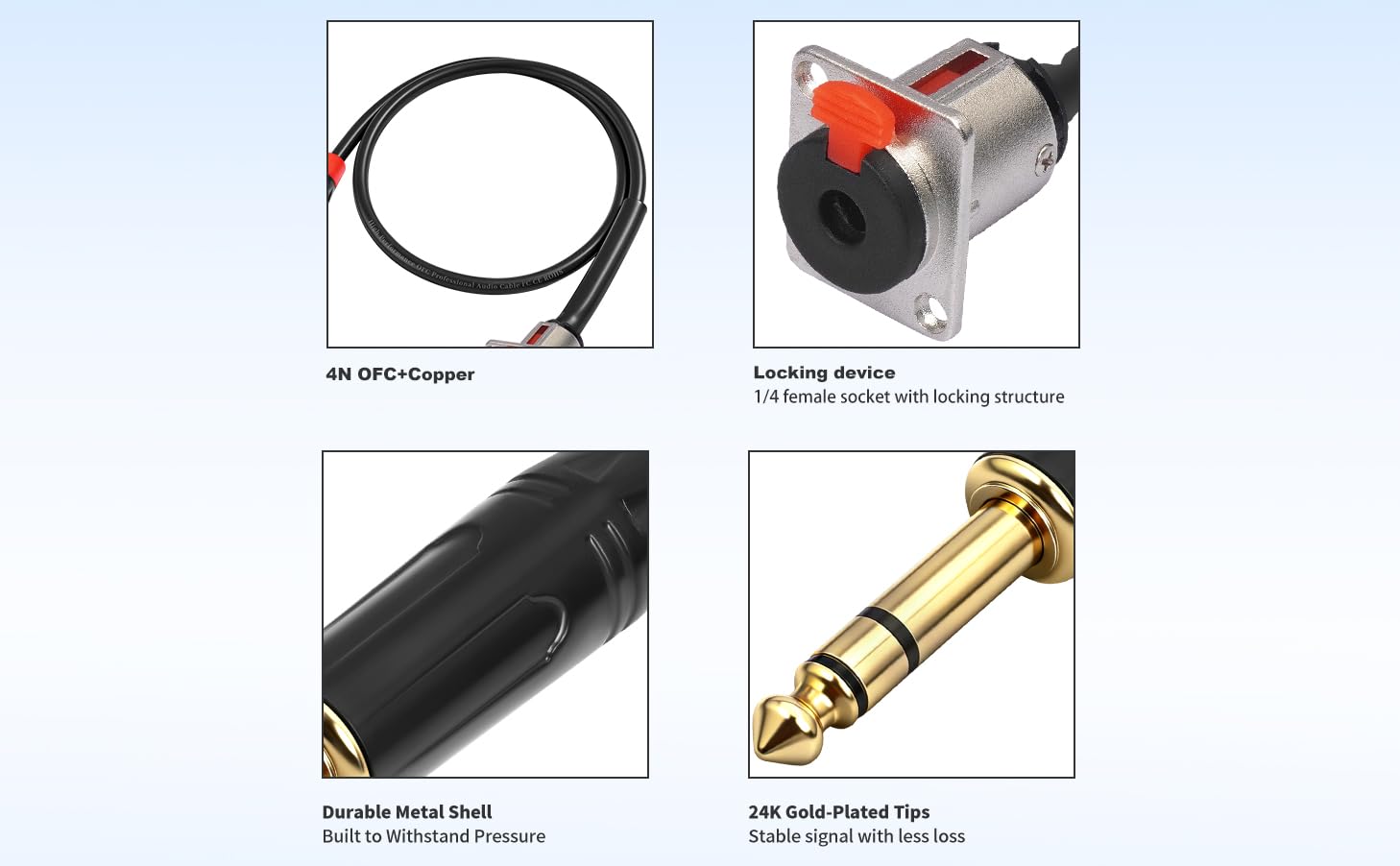 Voluty Tek 1/4″ 6.35MM Female D-Type Panel Mount to 6.35MM Male Stereo Jack Cable TRS Female Solderless Wall Plate to 1/4 Male Cable 60CM 2FT