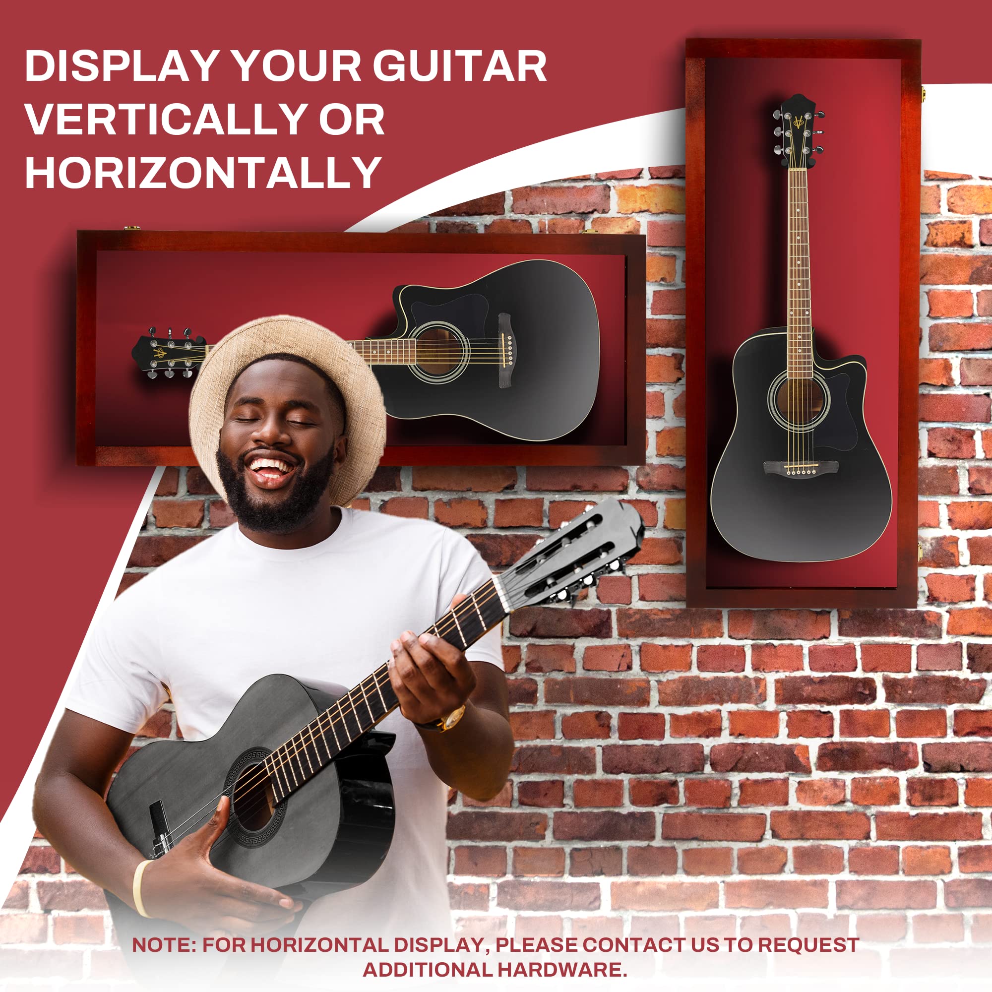 PENNZONI Acoustic Guitar Display Case – Acrylic Acoustic Guitar Case – Guitar Display Case Wall Mount Made from Hardwood Frame & Clear Acrylic – Cherry w/ Red Felt