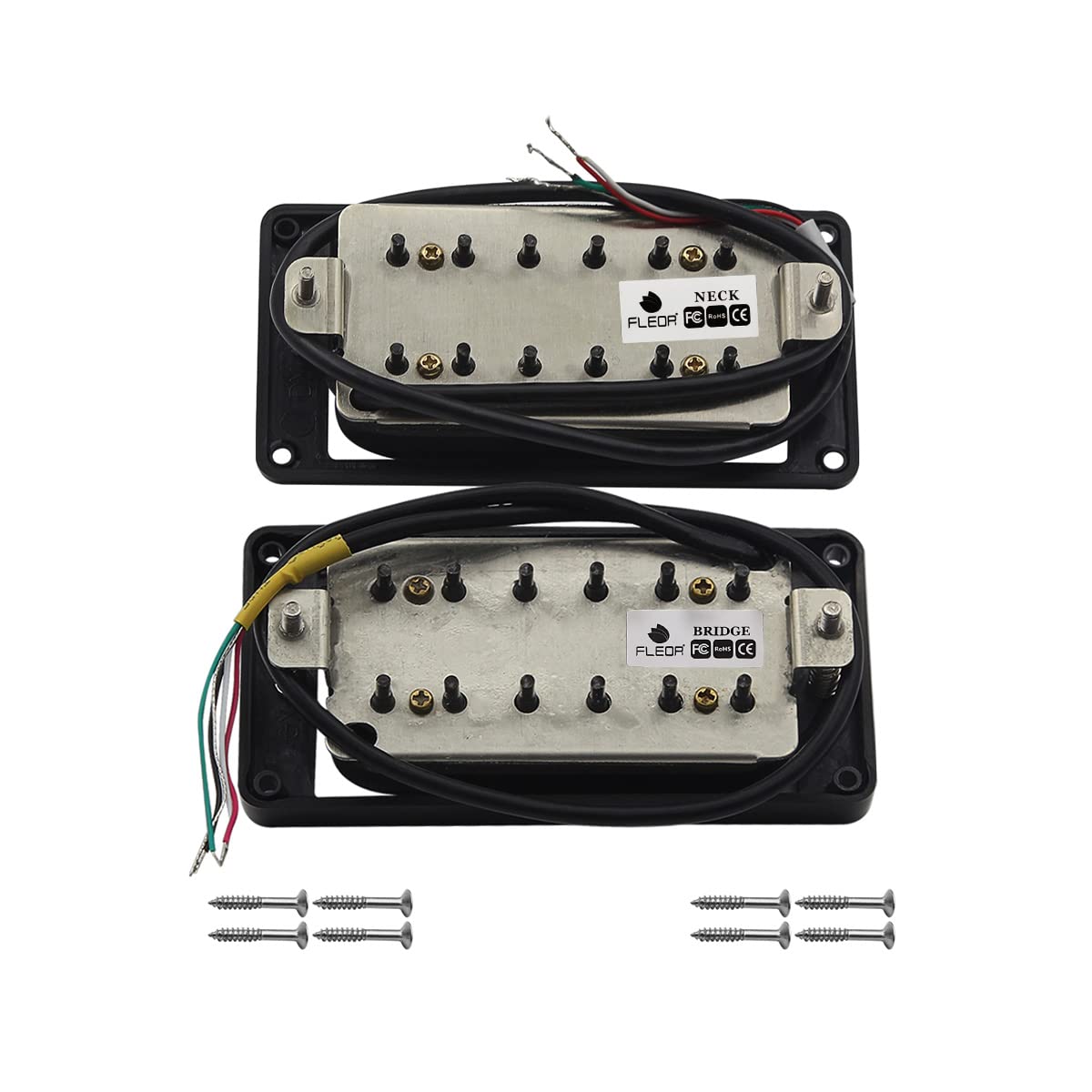 FLEOR High Output Alnico 5 Electric Guitar Neck Pickup & Bridge Pickup Humbucker Set Black