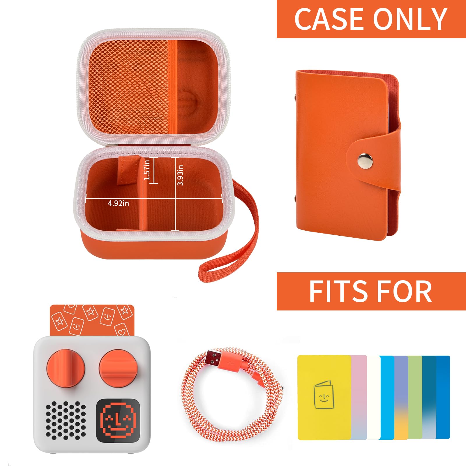 Againmore Carrying Case for Yoto Mini Player with 24+ Card Holder-Orange