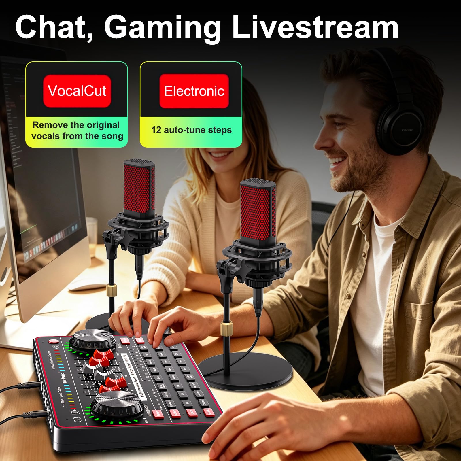 TENLAMP G3 Audio Mixer Bundle with Dual Microphones for Streaming & Karaoke