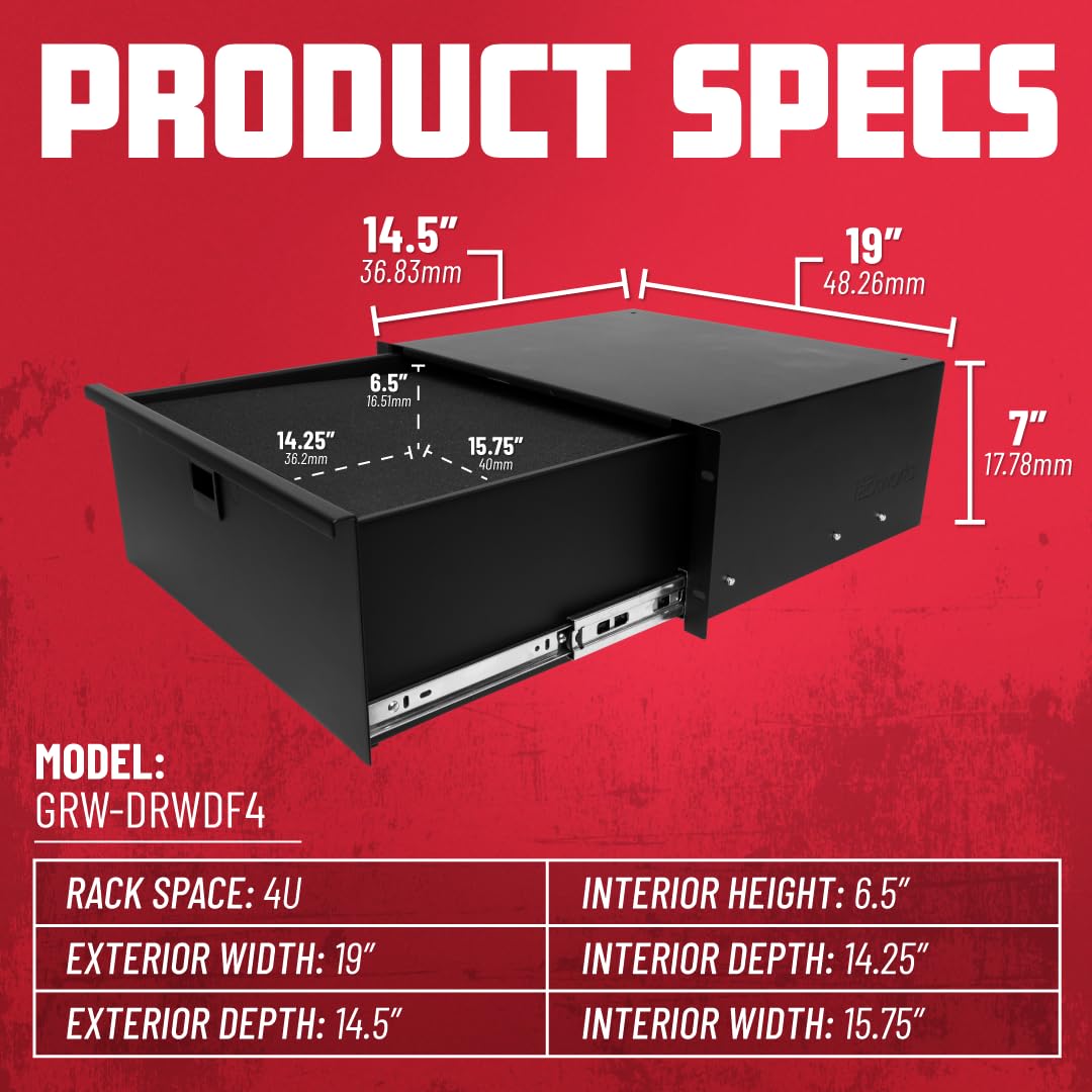 Gator GRW-DRWDF4 Rackworks Standard 4U Rack Mount Drawer with Foam Interior and Lock, 14.2″ Deep ()