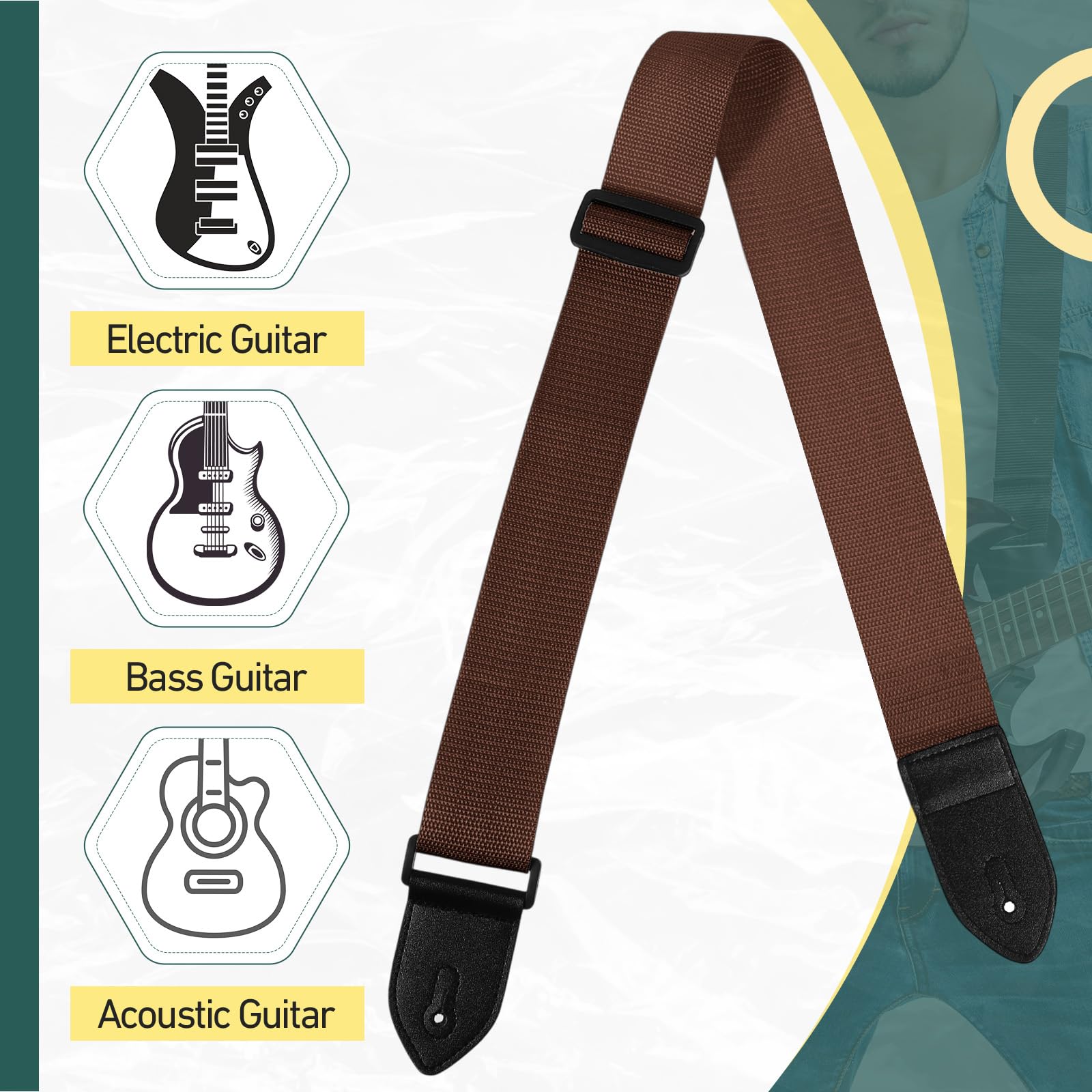 Fiada 4 Pcs Guitar Straps Electric Bass Acoustic Cotton Guitar Straps Adjustable for Musical Instrument Gift(Multicolor,Solid Color Style)