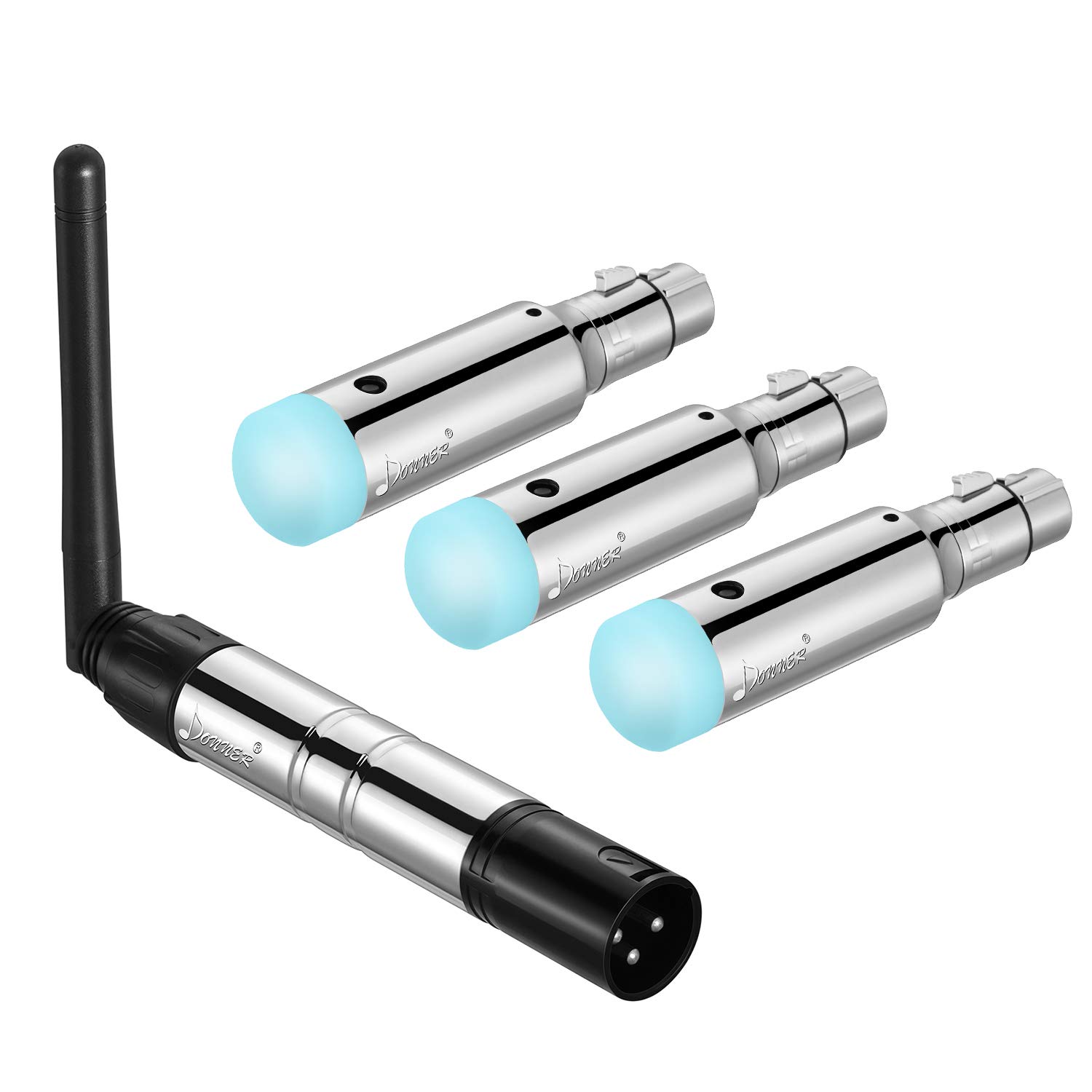 Donner Wireless DMX Controller with 3 Receiver Built-in Battery & 1 Transmitter DMX512 Wireless Transmitter & Light Dome & Rechargeable Receiver DJ 2.4G Stage Lighting Control 4PCS