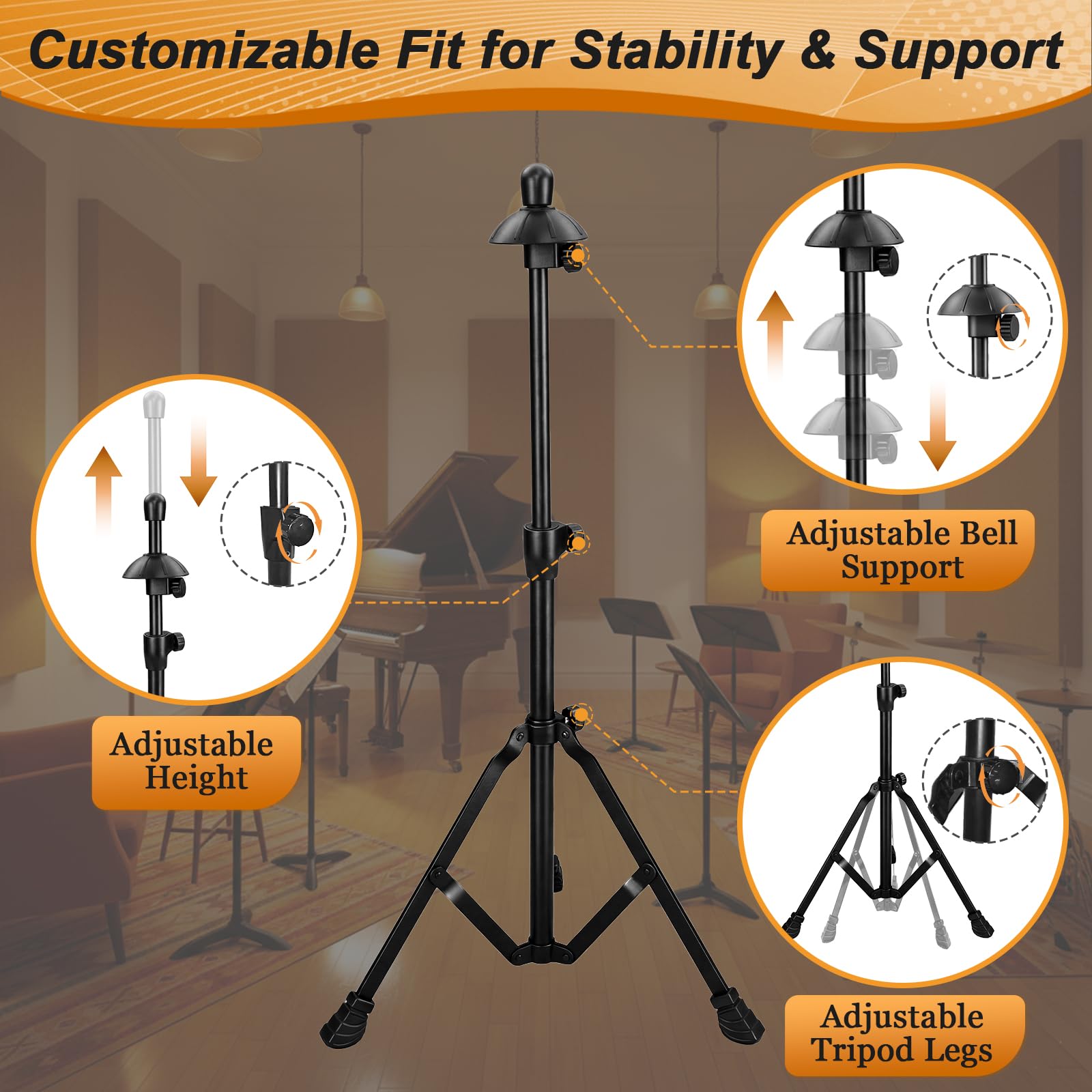 Ngdiluxury Trombone Stand, Adjustable Height Retractable Trombone Stands
