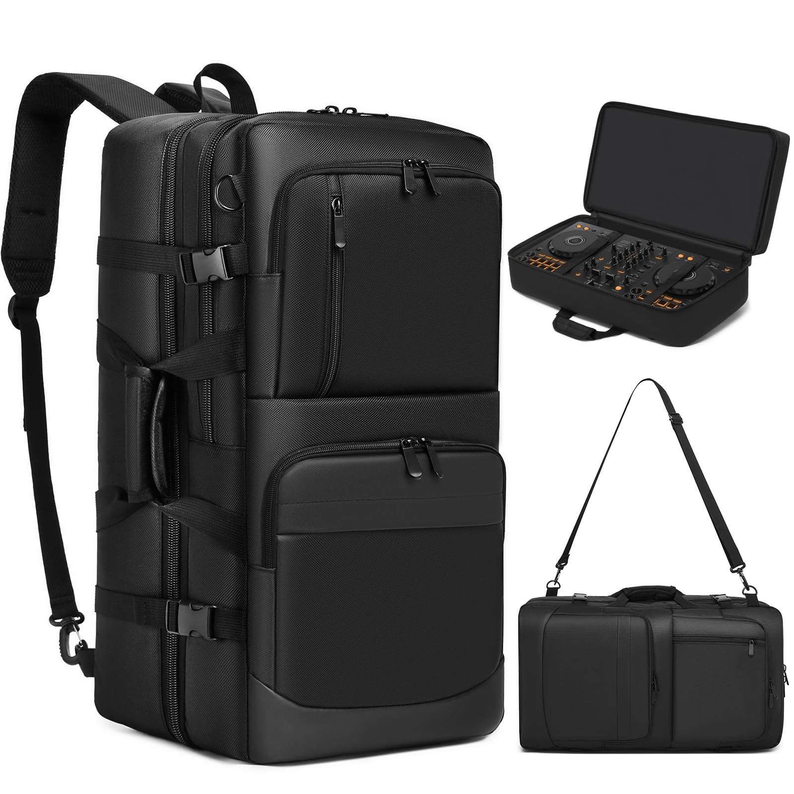Cxinesbag DJ Controller Case Compatible with Pioneer DDJ-FLX4/DDJ-400/DDJ-REV1 – Thick Padded DJ Backpack with Multi-Pocket for Accessories, Adjustable Strap, 22×13×4.5in