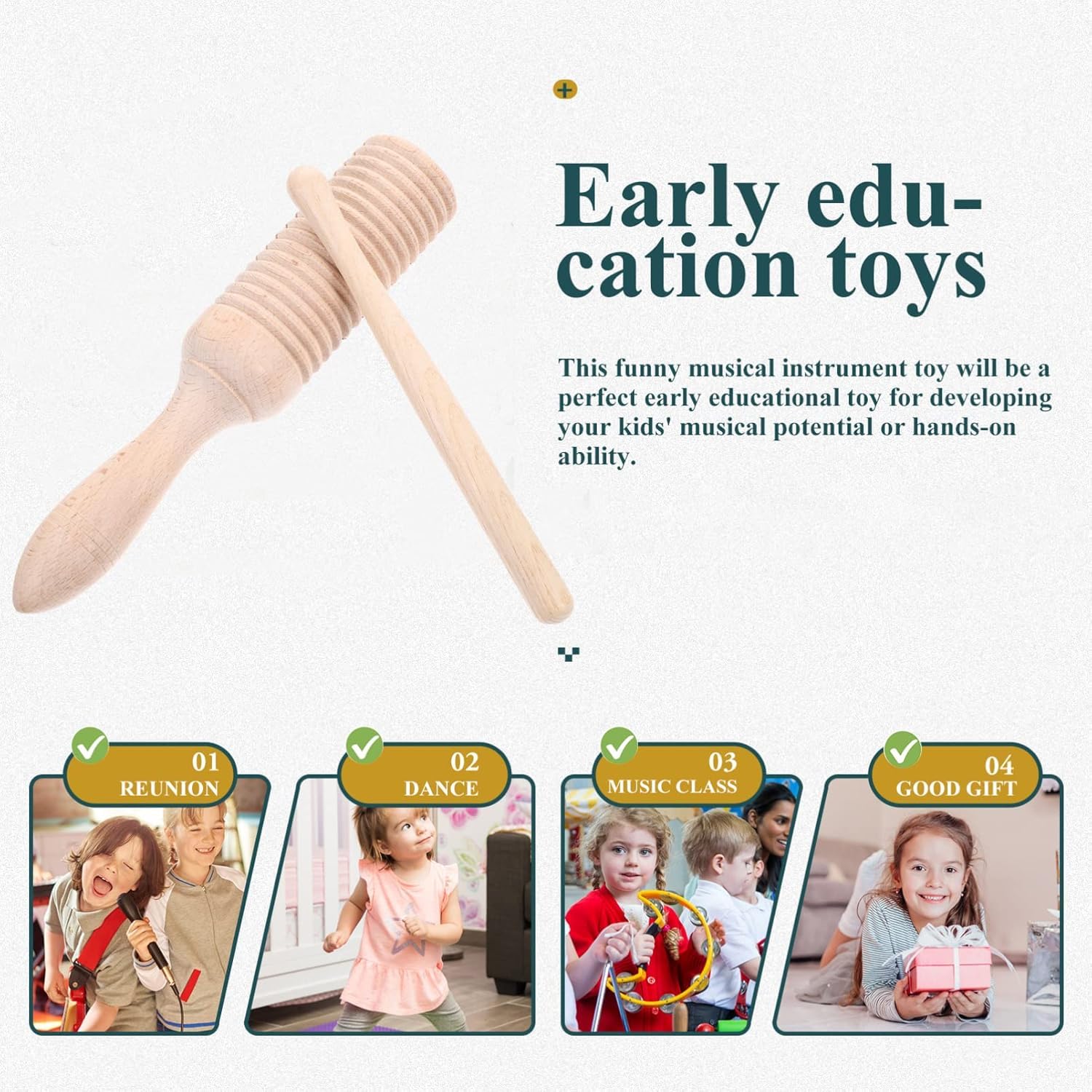 Guiro Instrument 1 Set Wooden Guiro Percussion Instrument Tone Block Musical Instrument Wood Tambourine for Kids and Adults Percussion Baby Musical