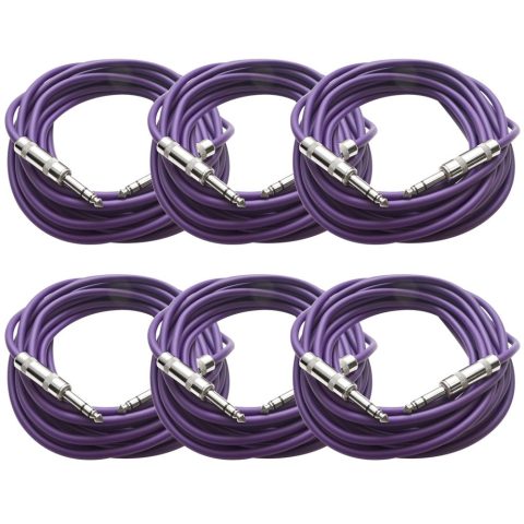 Seismic Audio – SATRX-25Purple6 – Pack of Six (6) 25 Foot Purple 1/4″ TRS Patch Cable – Balanced Cord – Effects