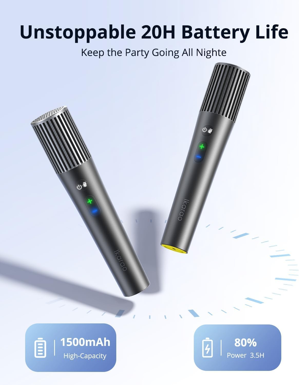 Ikarao Wireless Karaoke Microphone, UV Self-Cleaning Case, 2 Mics for JBL