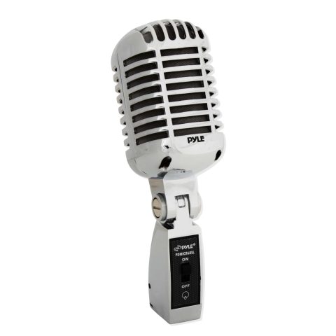 Pyle Classic Retro Dynamic Vocal Microphone – Old Vintage Style Metal Unidirectional Cardioid Mic with XLR Cable – Universal Stand Adapter – Live Performance Studio Recording – PDMICR68SL (Silver)