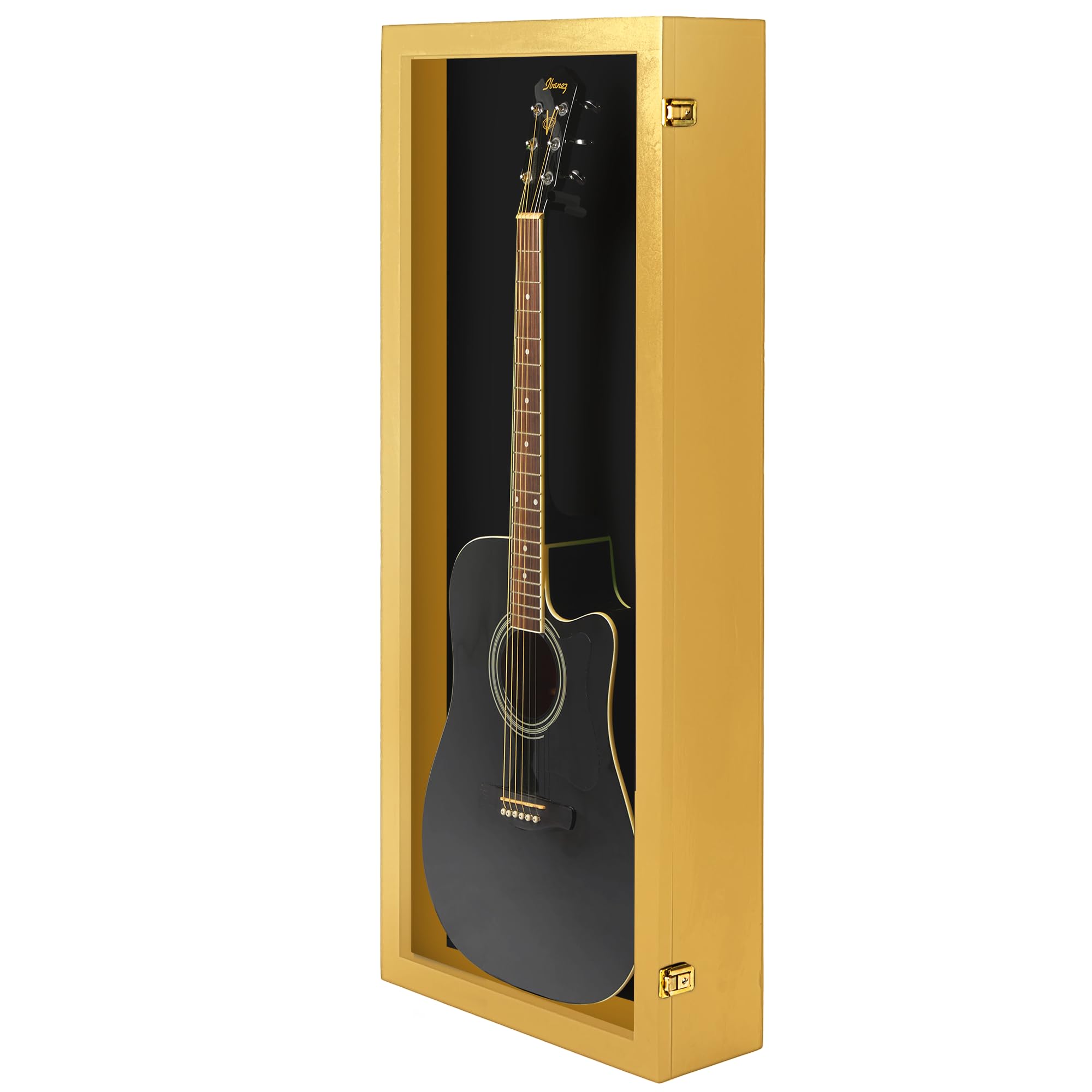 PENNZONI Acoustic Guitar Display Case – Acrylic Acoustic Guitar Case – Guitar Display Case Wall Mount Made from Hardwood Frame & Clear Acrylic – Golden Oak w/Black Felt