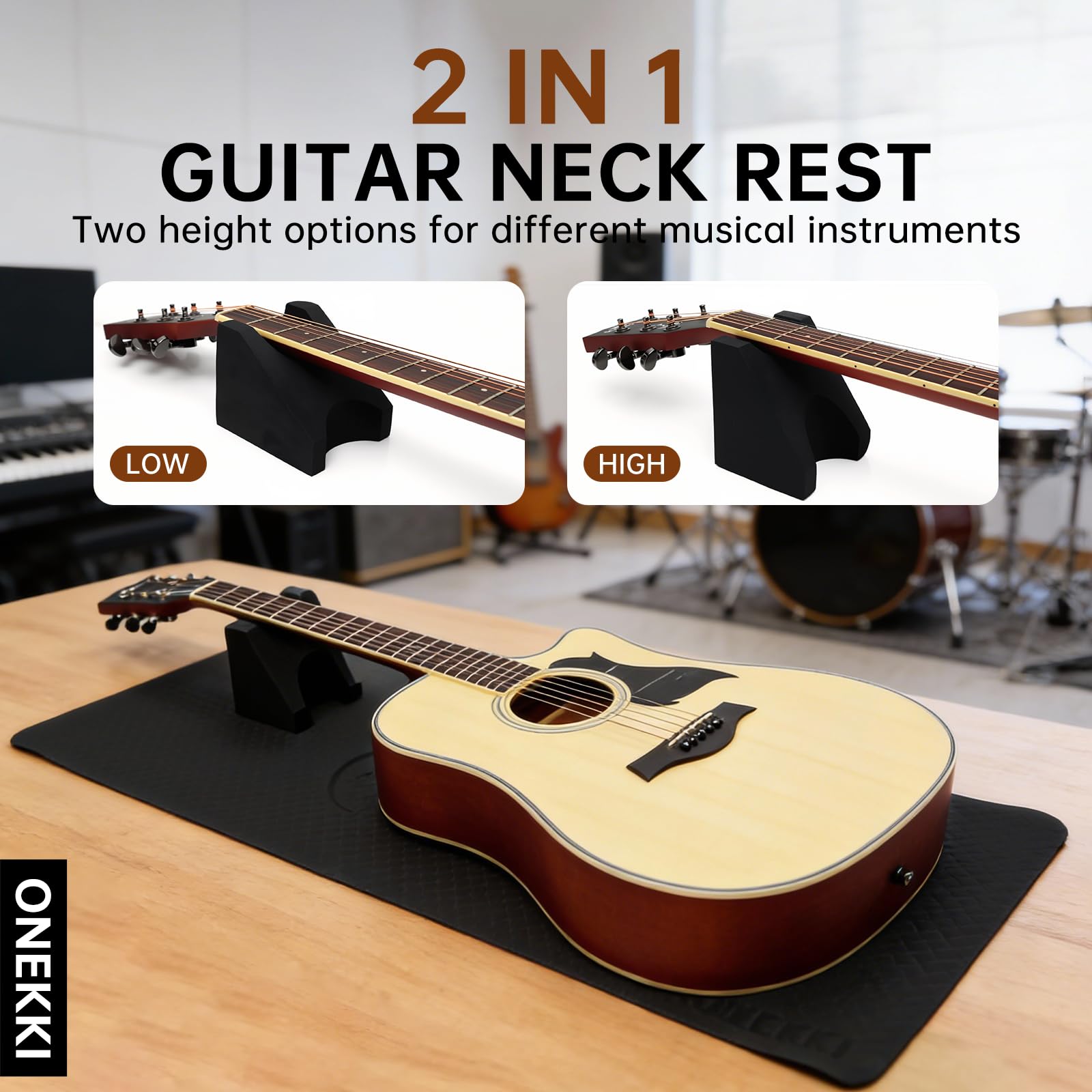 Guitar Neck Rest and 41”x 17”Guitar Mat, with Two Heights Support, Non-Slip
