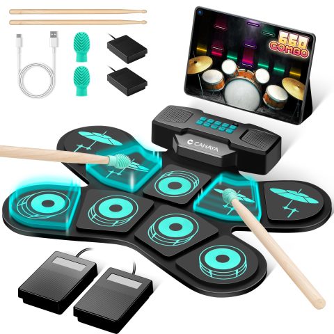 CAHAYA Electronic Drum Set Portable Electric Practice Pad Set 9-Pads