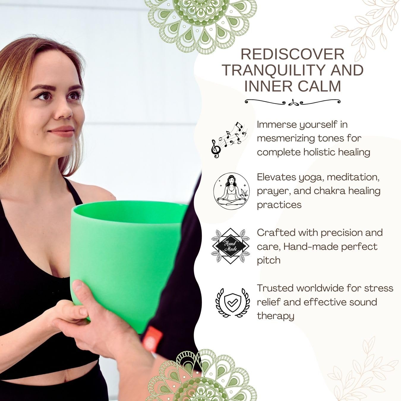 SOUNDELLO Crystal Singing Bowl 9 Inch Green F Note 432Hz