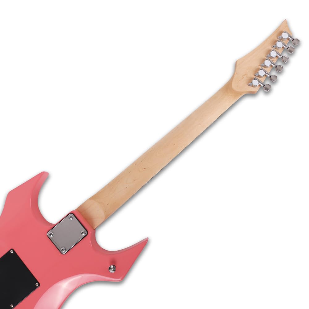 Demusea Cool Shape Electric Guitar Kit With 20W Amp Set Pink Color Solid Wood Building Accessories All In One Young Man Beginner Practice Capo Cable Stap Gigbag In (Unique Shape, Pink)