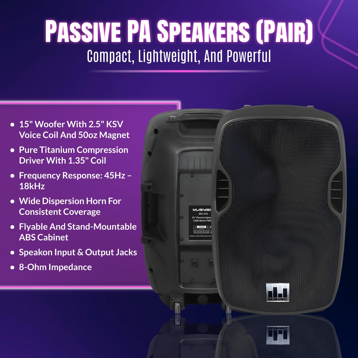 PA System with Wireless Microphone UHF, DJ Speakers Set 15″, Audio Mixer