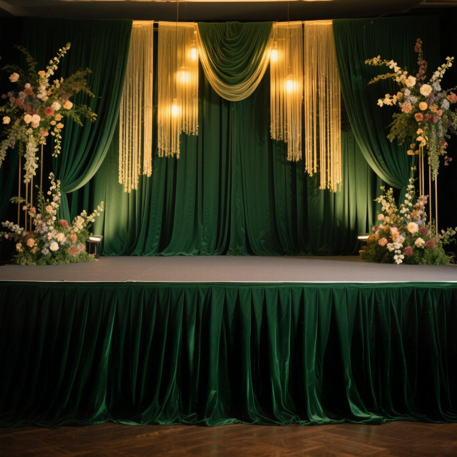 Efavormart Portable Stage Skirting Polyester Shirred Pleat Stage Cover for Wedding Platform Hunter Emerald Green – 36″ x20ft
