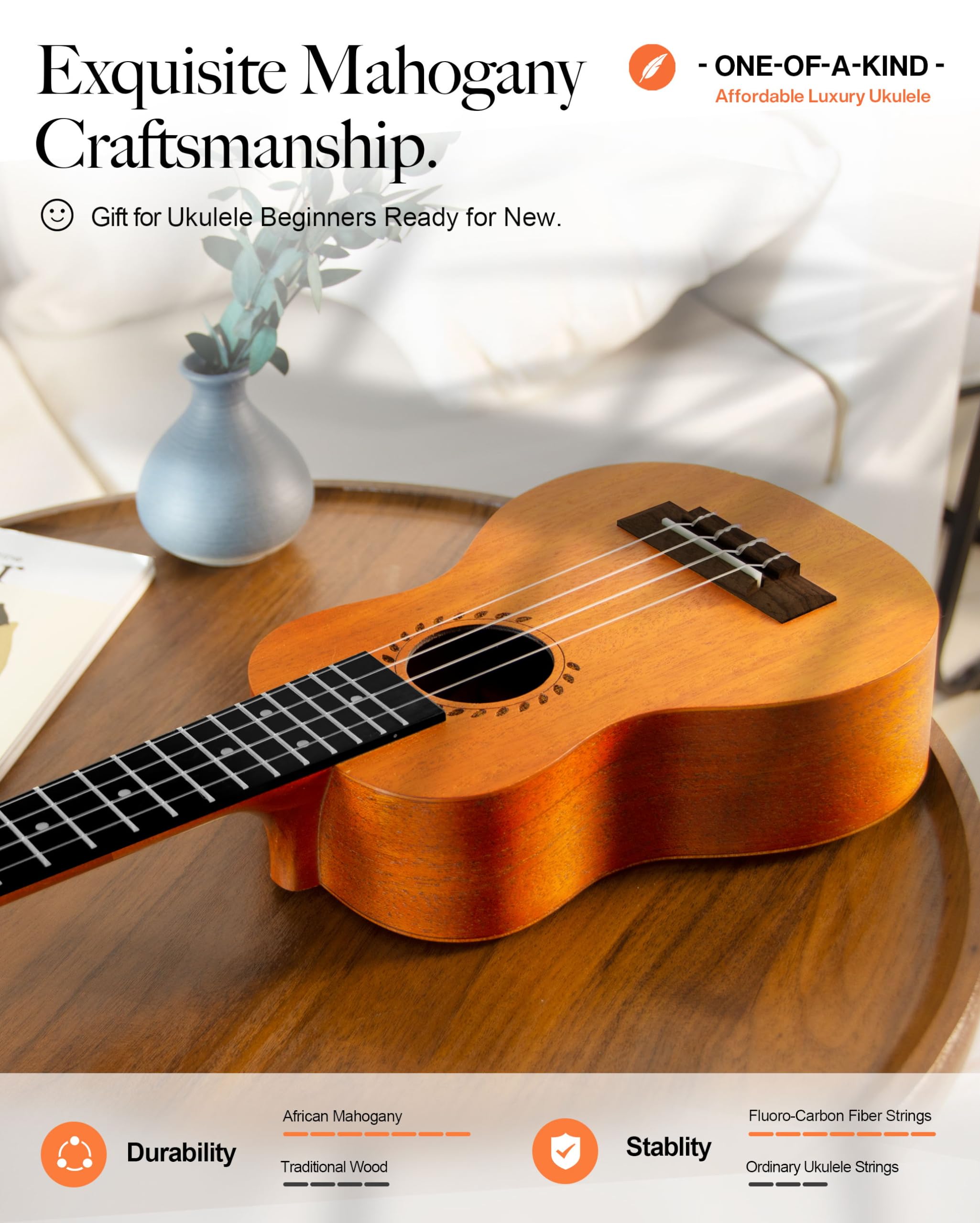 Caramel SAM48 Red African Mahogany 21″ Soprano Ukulele for Beginner