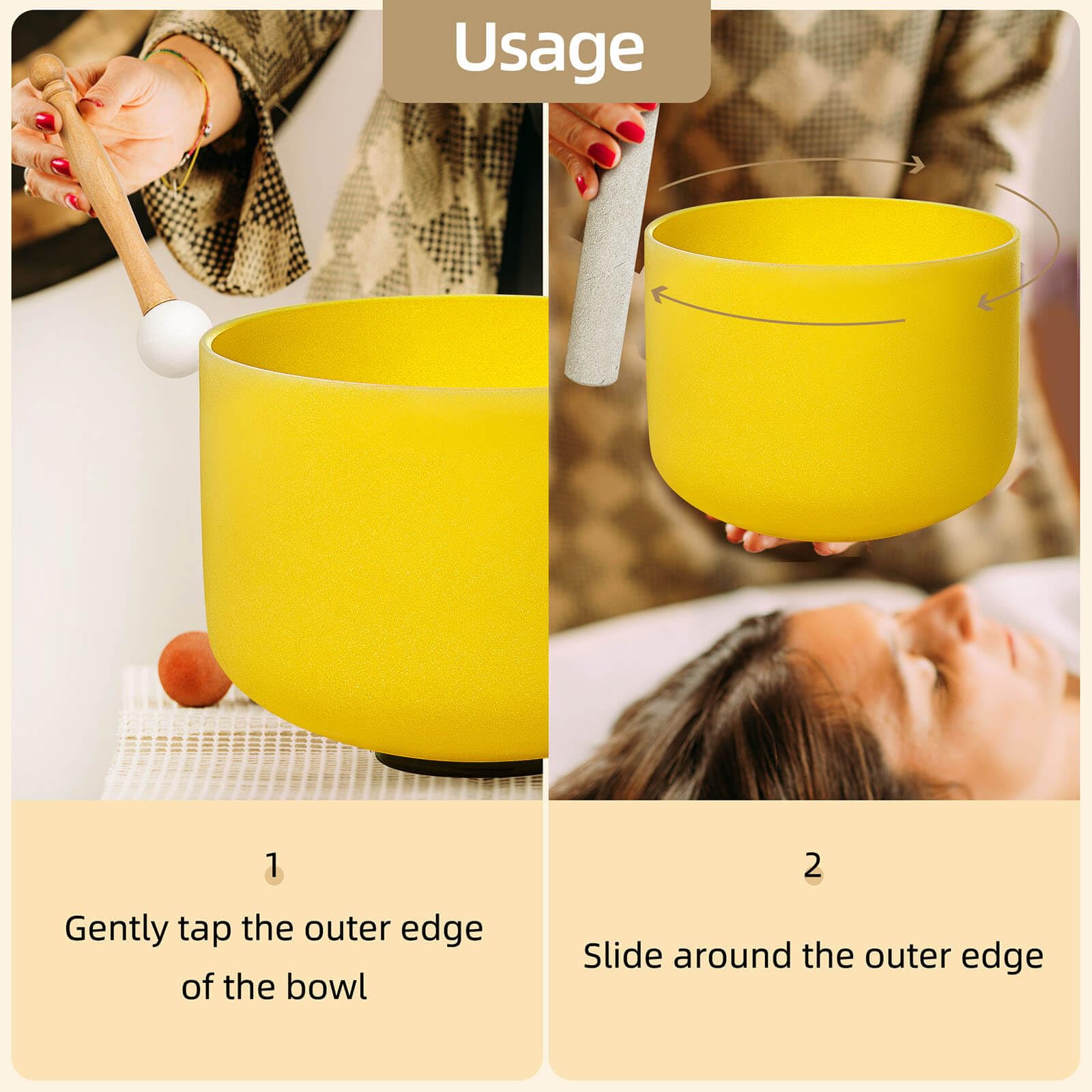 SOUNDELLO Crystal Singing Bowl 10 Inch Yellow E Note 432Hz