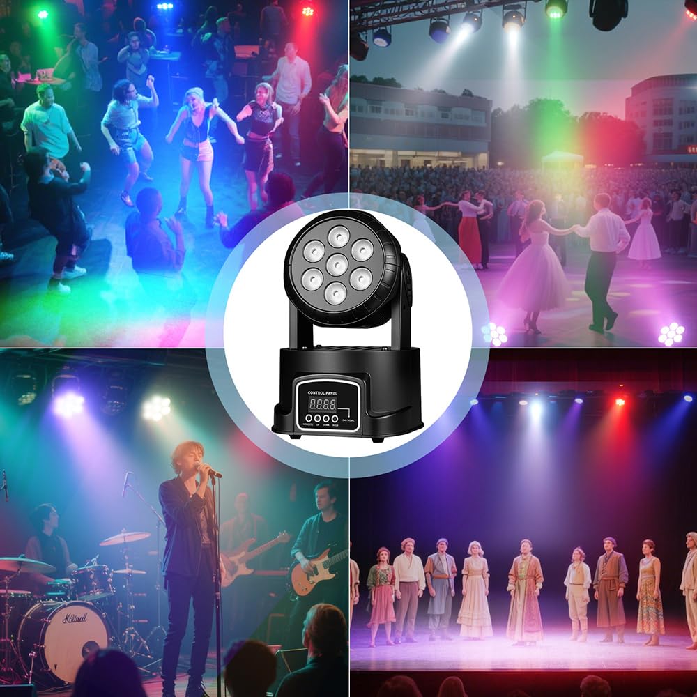 MINGJIE Moving Head Wash Light, 7x10W LED DMX DJ Stage Light