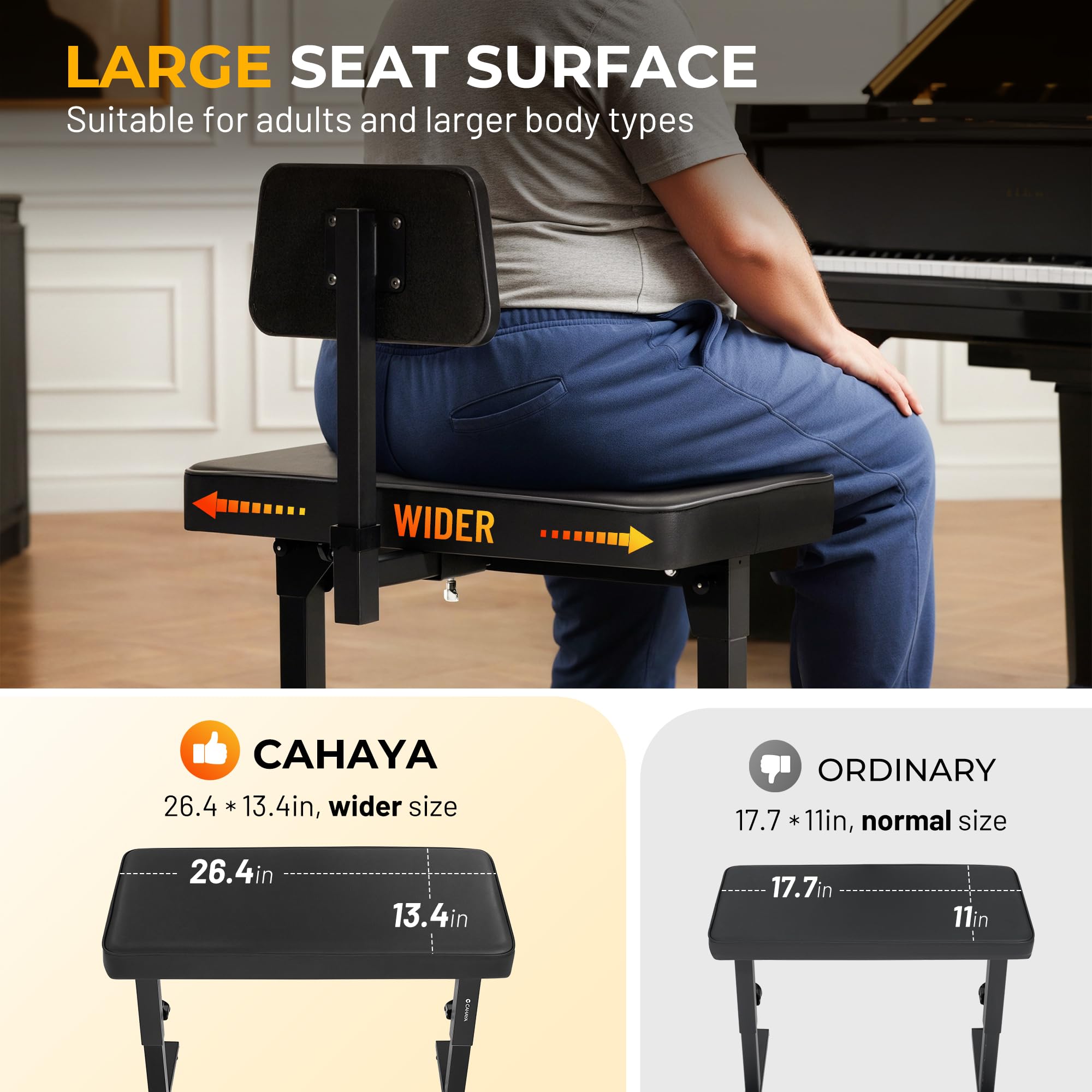CAHAYA Foldable Adjustable Piano Bench: Portable Keyboard Stool 200kg Capacity Height & Backrest Adjustable for Kids/Adults Perfect for Home Studio Teaching & Outdoor Performances