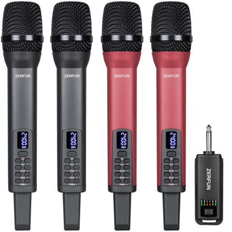 ZERFUN Rechargeable Wireless Microphones 4 Pack, D240, Grey&Red