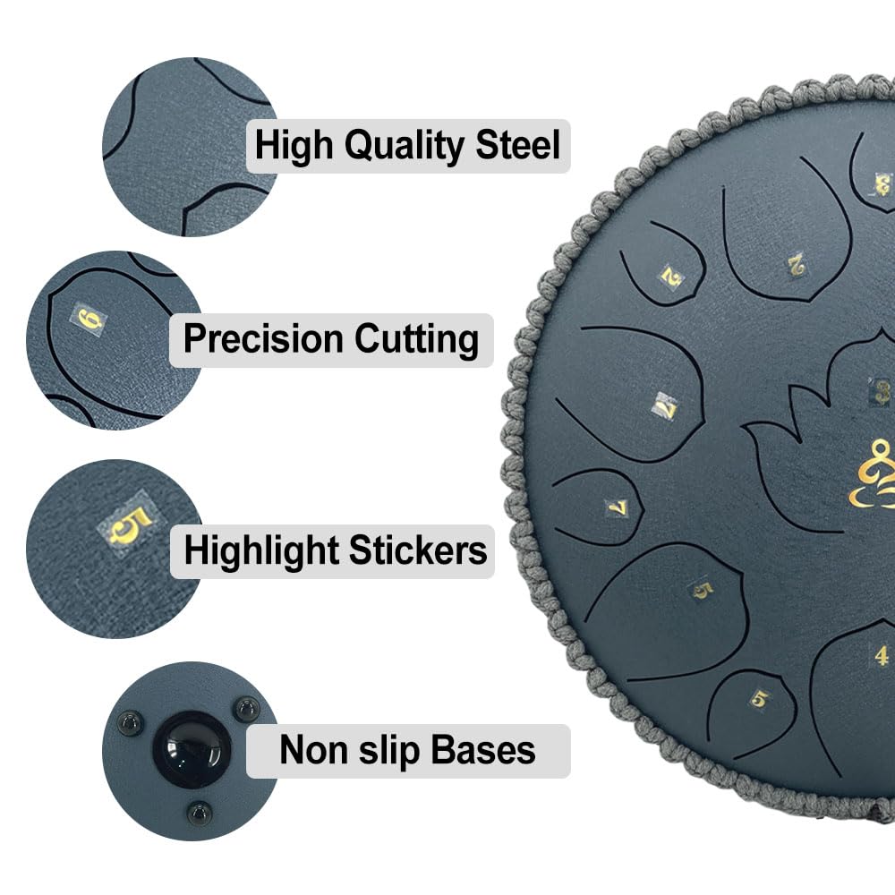 ModouString 13 Inches 15 Notes Steel Tongue Drum,Rain Chime Hand pan with Mallets & Carry Bag Musical Instrument Garden Rain Drum for Adults,Friends