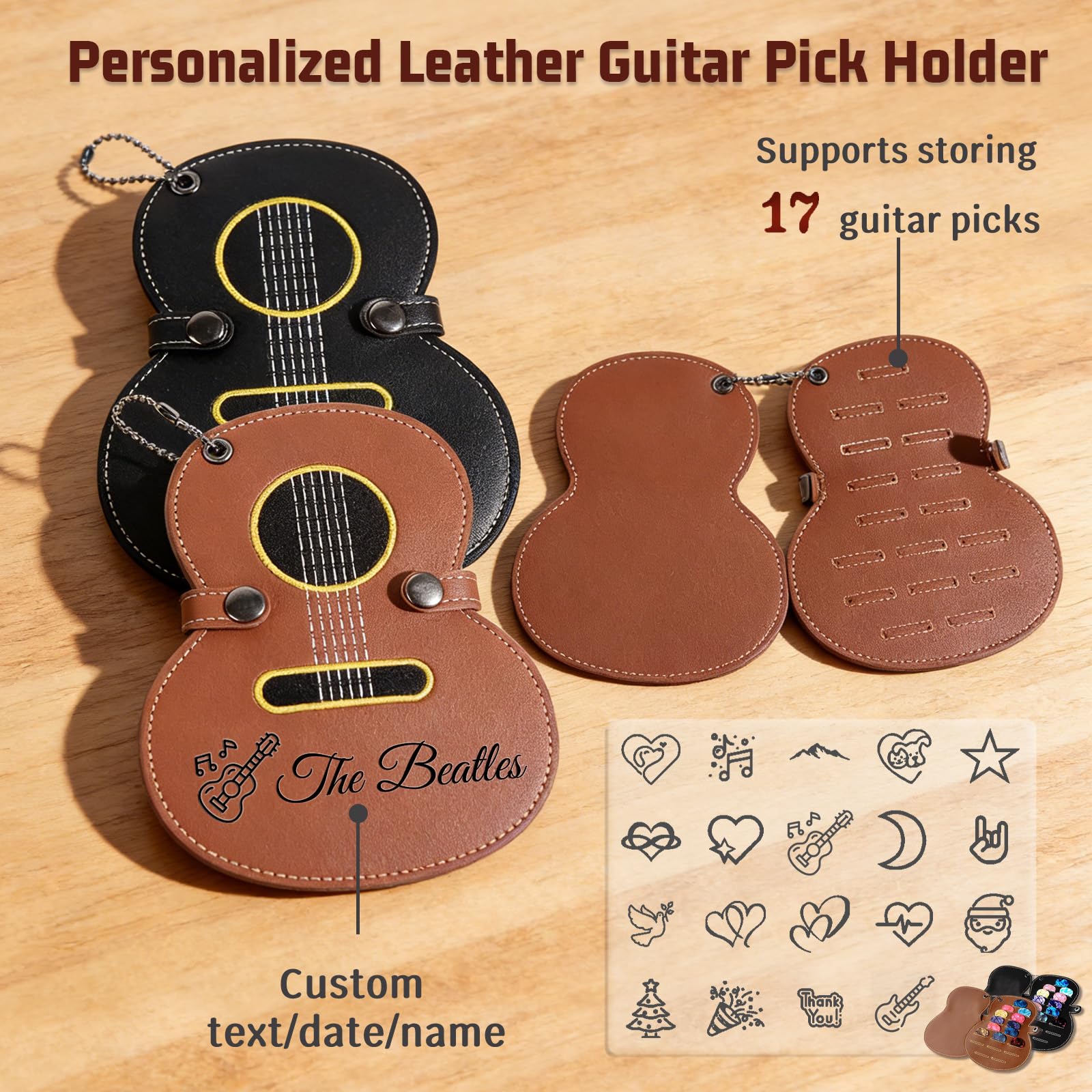 Custom Guitar Picks Holder Personalized Leather Storage Bag with Name
