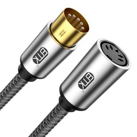 EMK 5-Pin DIN MIDI Extension Cable – Male to Female Adapter for Keyboard, Synthesizer, Piano & Guitar – 1.5M Audio Connector