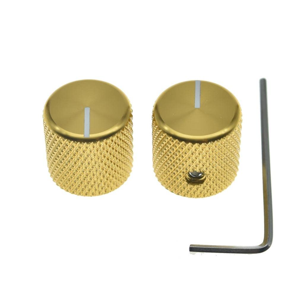4pcs Aluminium Guitar/Bass Knobs Volume/Tone Control Knob 1/4″ Metal Universal Potentiometer Pot Knobs with Set Screw and Indicator for Tele/Telecaster/P Bass Gold