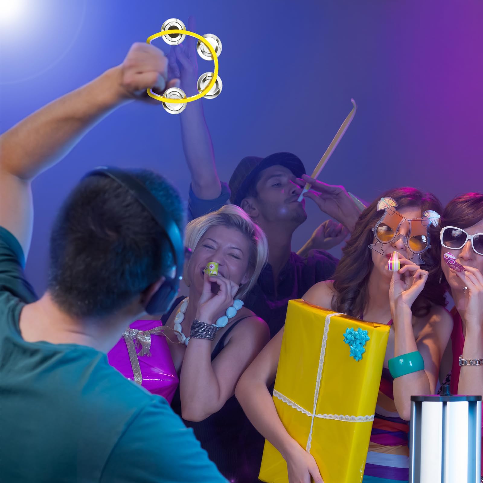 Boao 21 Pcs Tambourine Musical Instrument for Adults Plastic Percussion Tambourine 4 Bells ABS Musical Rhythm Instrument Hand Held Percussion Drum for Party Performance(Yellow)