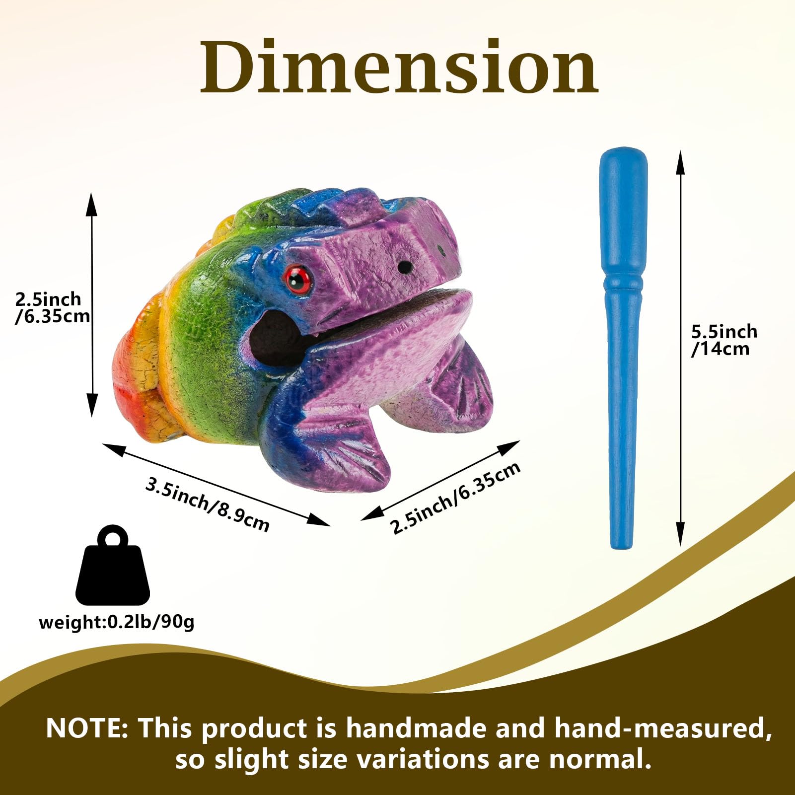GOGHOST 3.5 inch Frog Guiro Rasp Wooden Instrument (Painted rainbow)