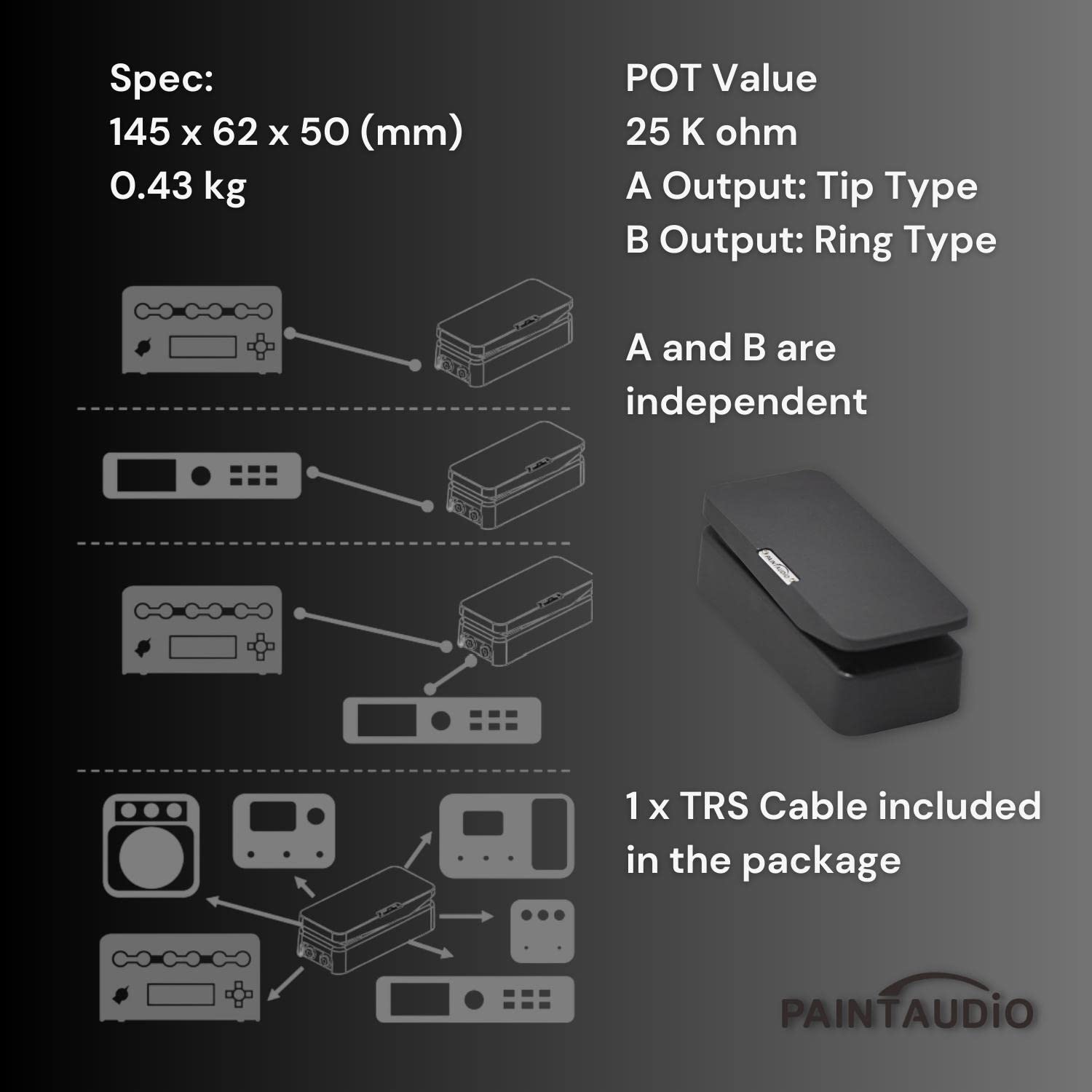 Paint Audio Foot Captain Dual Outputs Expression Pedal Multi-effects Compatible for Tip/Ring Connection (Foot Captain)
