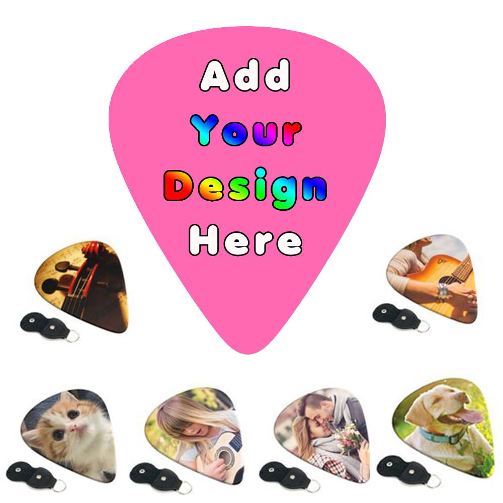 PLKIUYT Personalized 6 Pack Guitar Picks Custom Guitar Accessories Gifts Two-Side Print Add Your Picture Logo Text for Dad, Electric Guitar Players, Friends, HotPink, 0.96mm